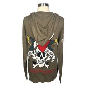 Ed Hardy Love Kills Slowly Cotton Wool Full-Zip Hoodie - Size Medium EHM4416-1